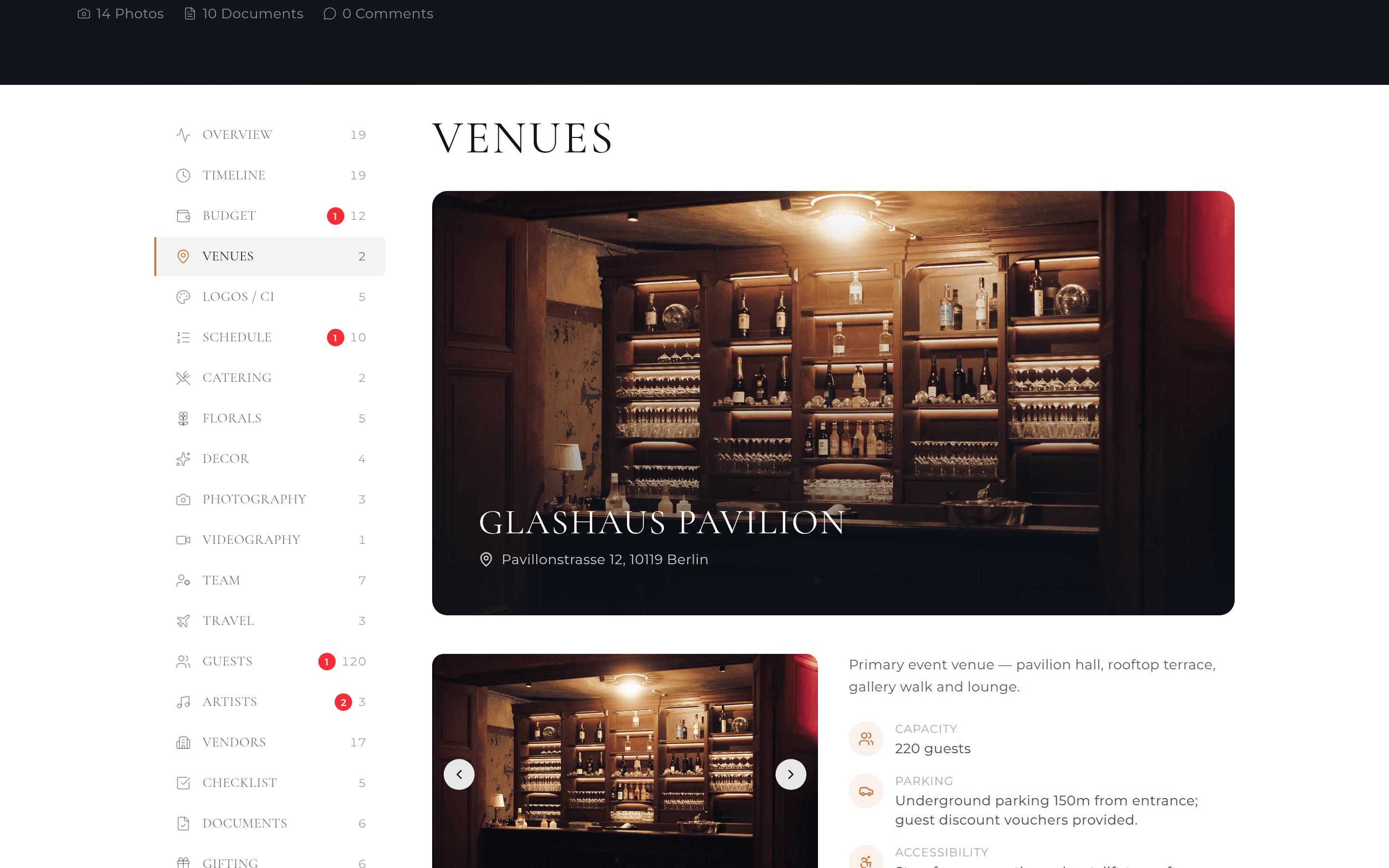 Venues — Studio BOH client portal