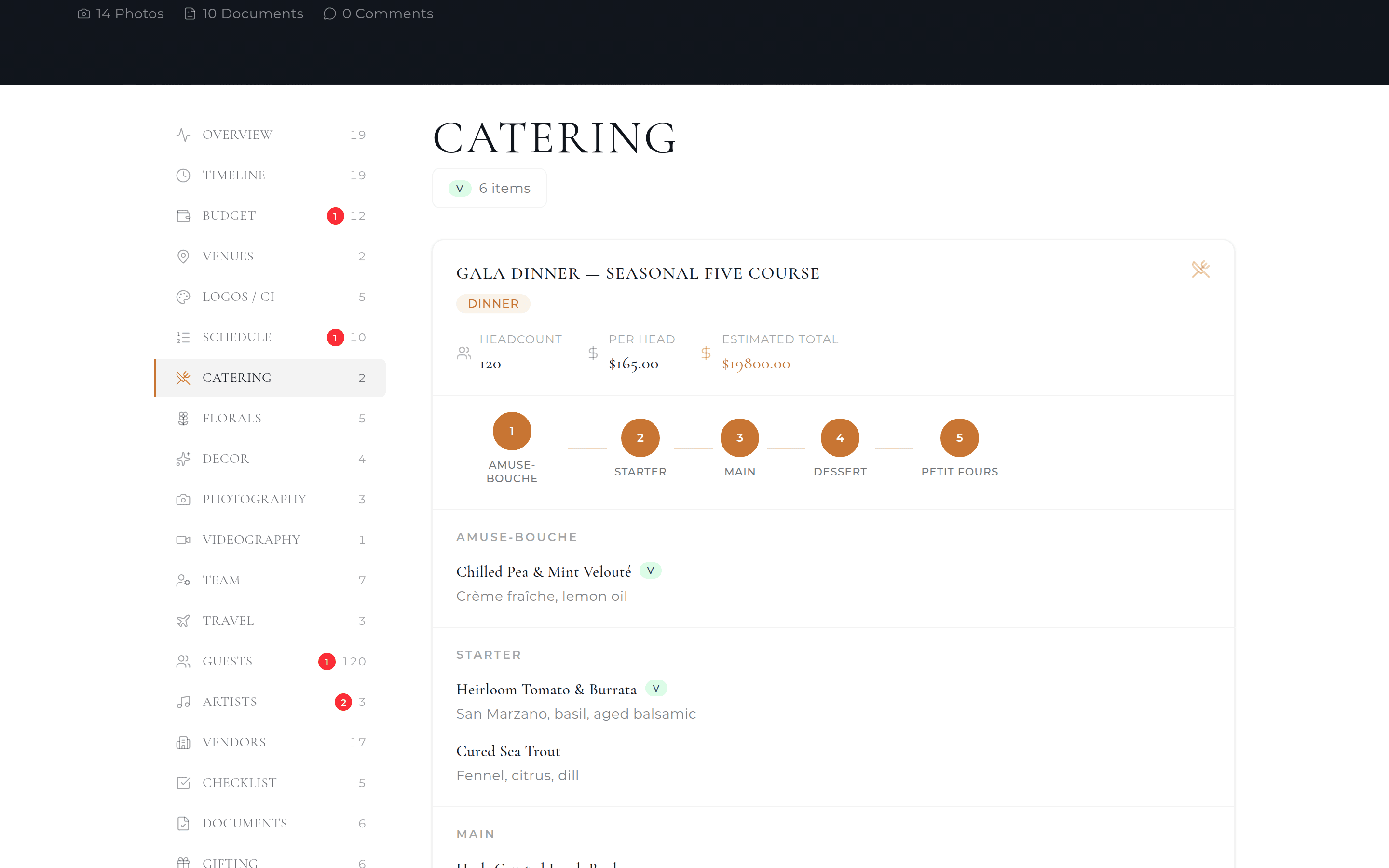 Catering — Studio BOH client portal